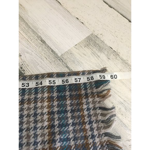 Blue tan plaid 8”x59” scarf with fringe - Picture 4 of 4